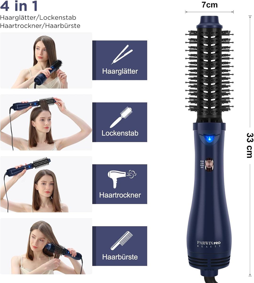 Warmluftbürste Föhnbürste, PARWIN PRO BEAUTY 2.0 Rundbürstenföhn, 4 in 1 Rund Haartrockner lockenbür
