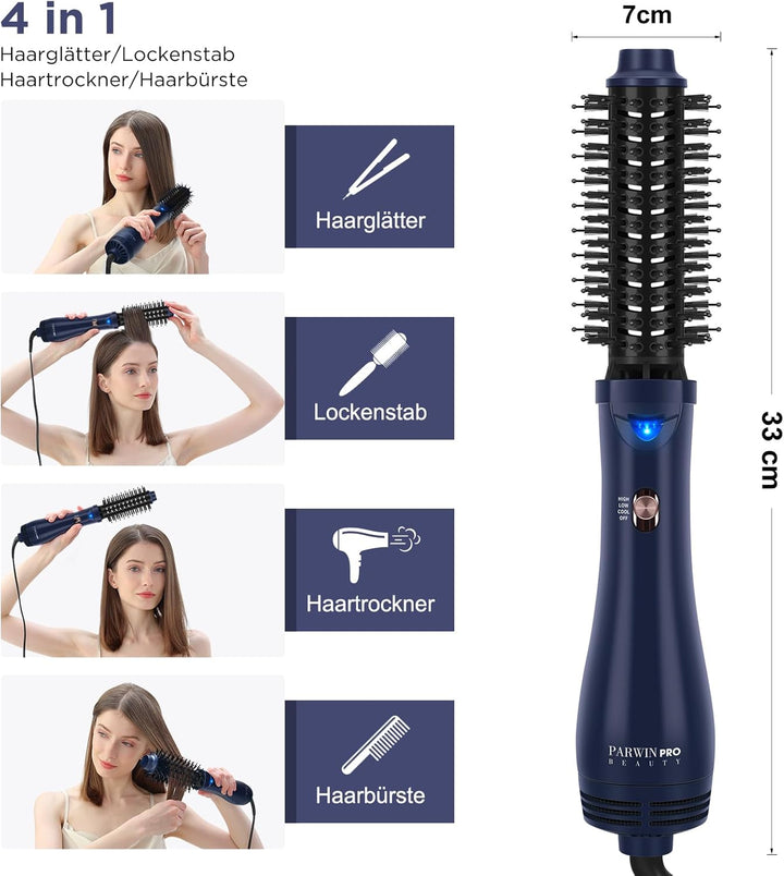 Warmluftbürste Föhnbürste, PARWIN PRO BEAUTY 2.0 Rundbürstenföhn, 4 in 1 Rund Haartrockner lockenbür