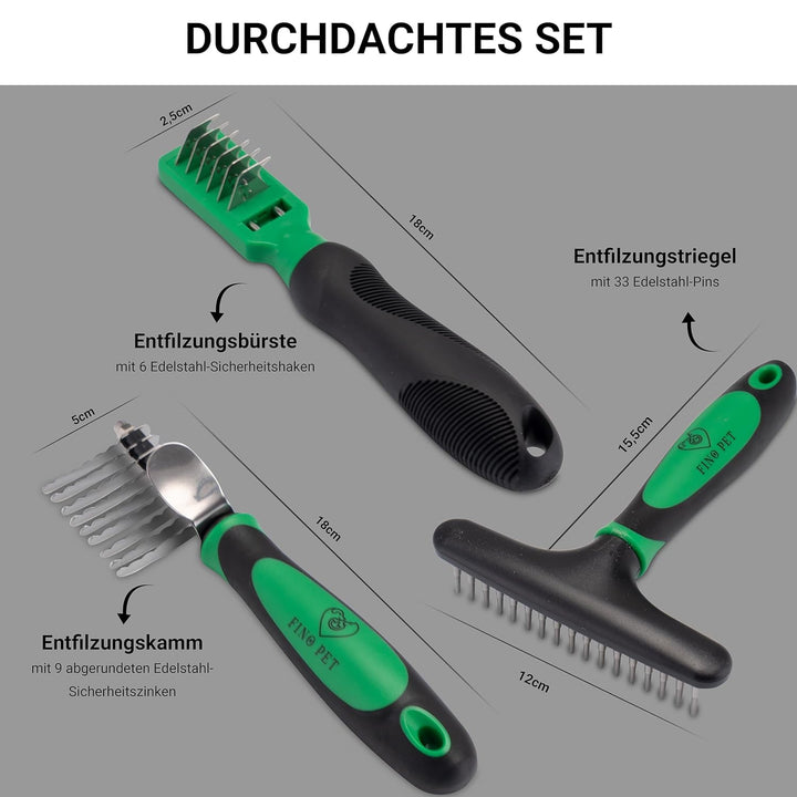 FinoPet 3er Entfilzungs-Set mit verschiedenen Hundebürsten/Katzenbürsten im Set Langhaar Kurzhaar Un