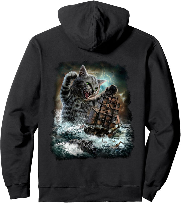 Monster Katze Hinterhalt Galeone Segelschiff Pullover Hoodie