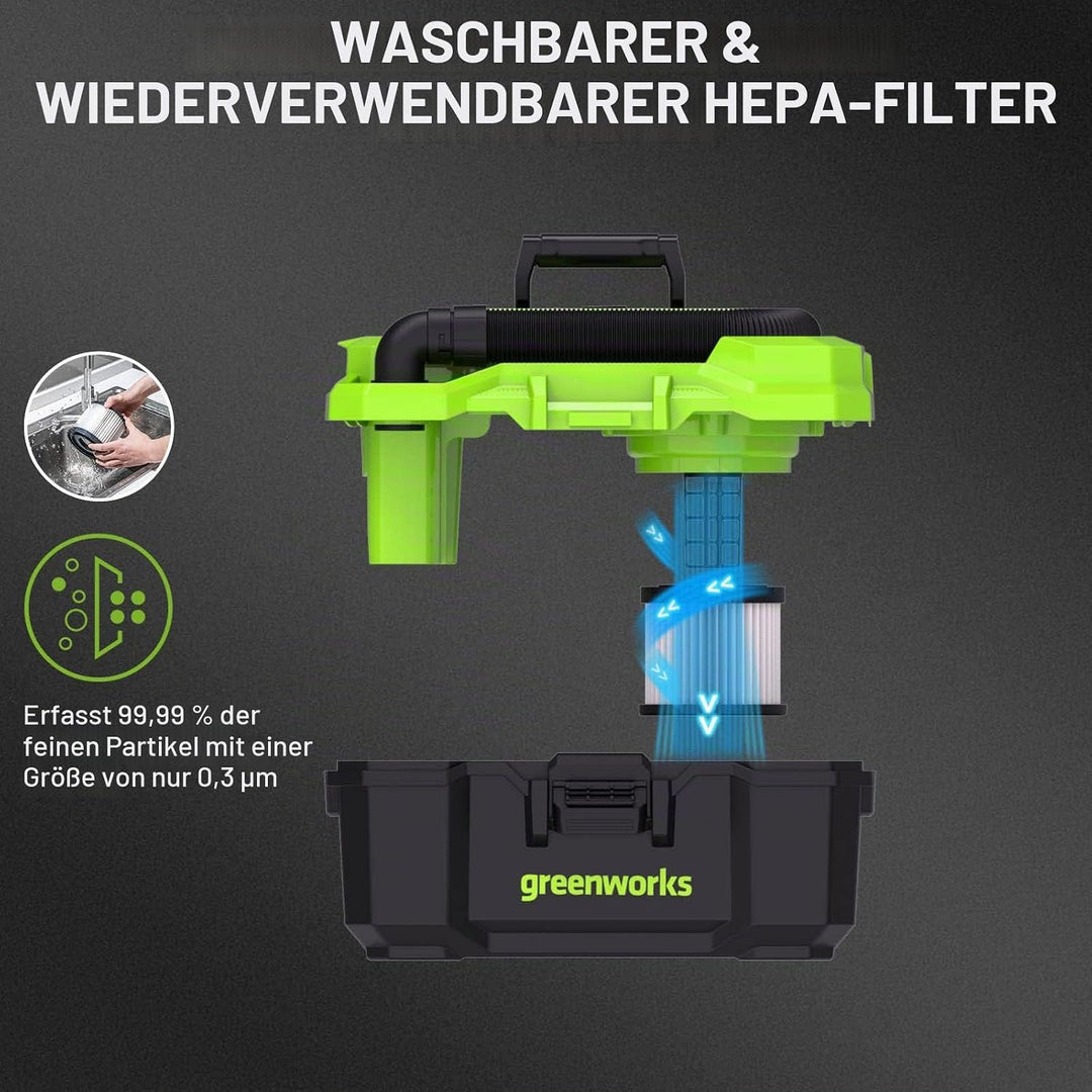 Greenworks Tools G24WDV 01-000004700407, 24V Wet/Dry Shop Vacuum, green,grey,black Nur Werkzeug, Nur