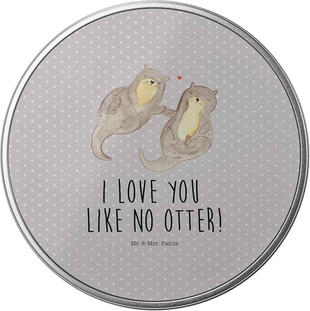 Mr. & Mrs. Panda Blechdose rund Otter Hände halten - Geschenk, Paar, Lunchbox, Geburt, Hochzeitsgesc