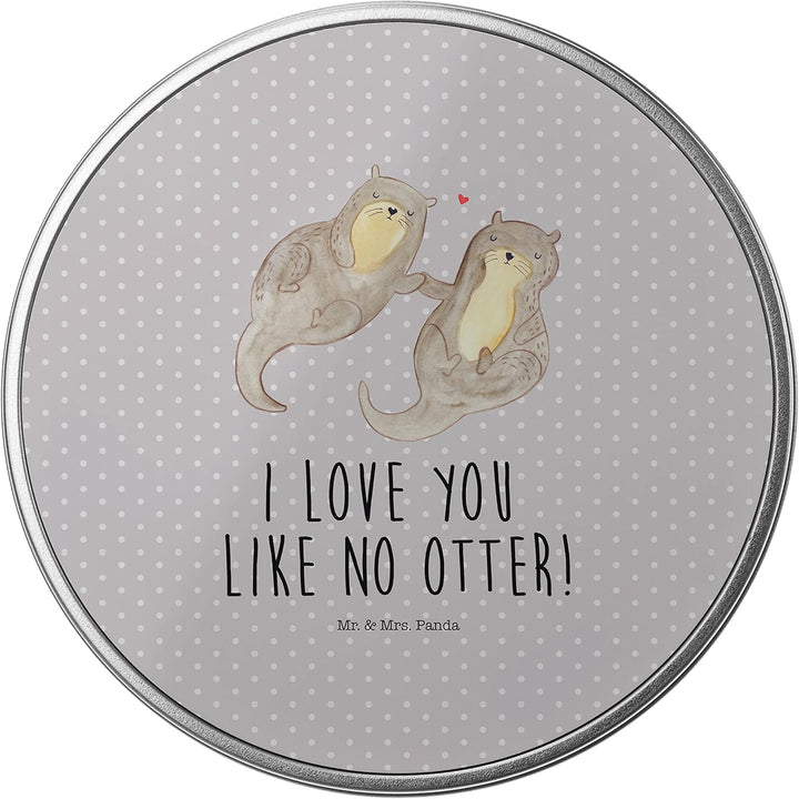 Mr. & Mrs. Panda Blechdose rund Otter Hände halten - Geschenk, Paar, Lunchbox, Geburt, Hochzeitsgesc