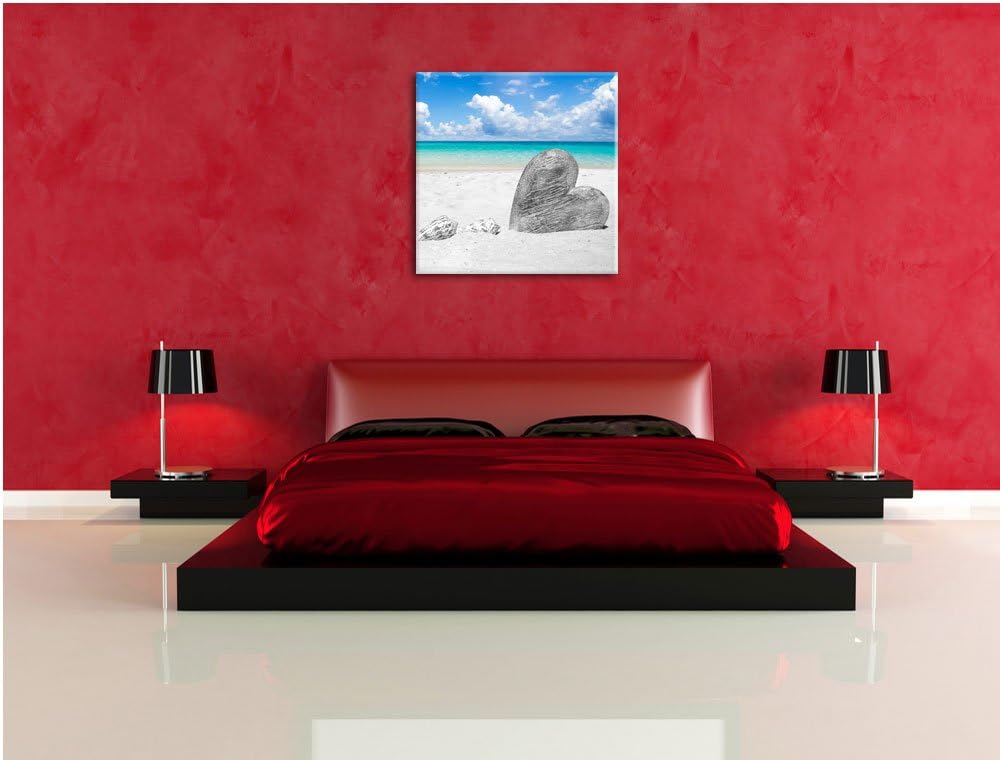 Pixxprint Weisser Sandstrand mit Muscheln Schwarz/Weiss, Format: 70x70 auf Leinwand, 70x70