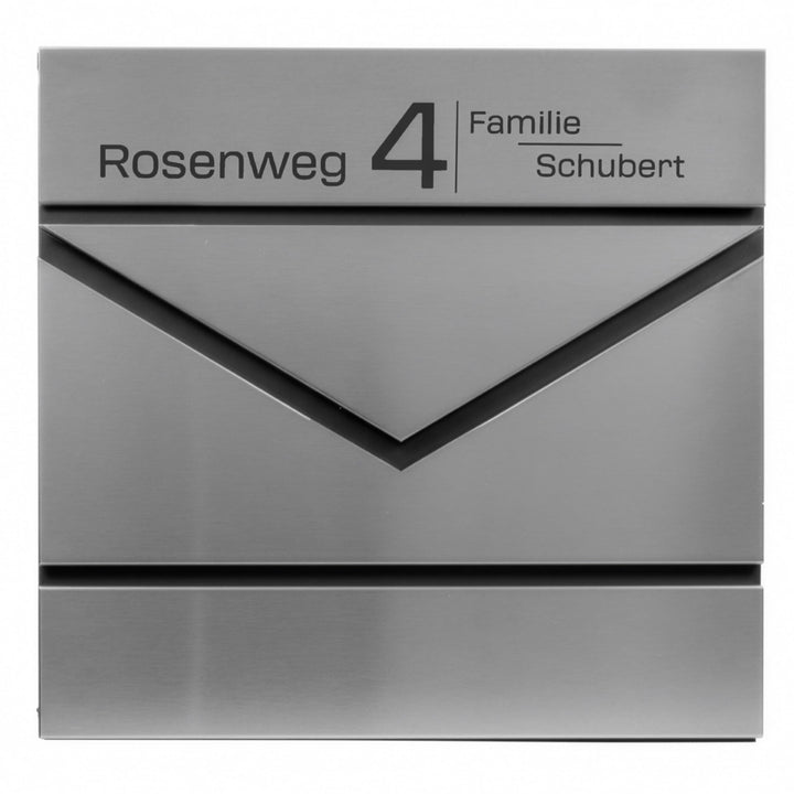Grafner Premium Briefkasten personalisiert, Edelstahl mit Zeitungsfach und 2 Schlüssel, moderner Pos