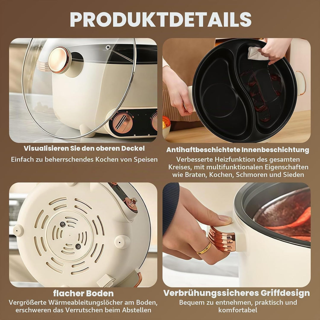 Hot Pot Olla Eléctrica, 5.5L Hot Pot, 1700W Multifuncional Antiadherente con Calefacción Rápida &amp; Do