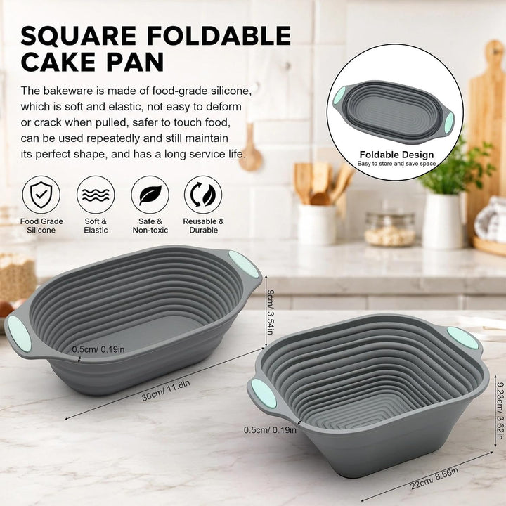 Graue Kuchenform, 26.5 cm/29.9cm Faltbare Silikon Backform Grau Quadratisch+Oval, Grau Quadratisch+O