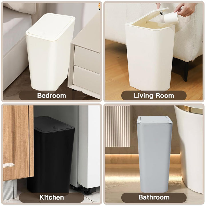 JOTOM 3er Set Mini Mülleimer Badezimmer mit Pop-Up Deckel, 10L moderner Abfalleimer Papierkorb Trash