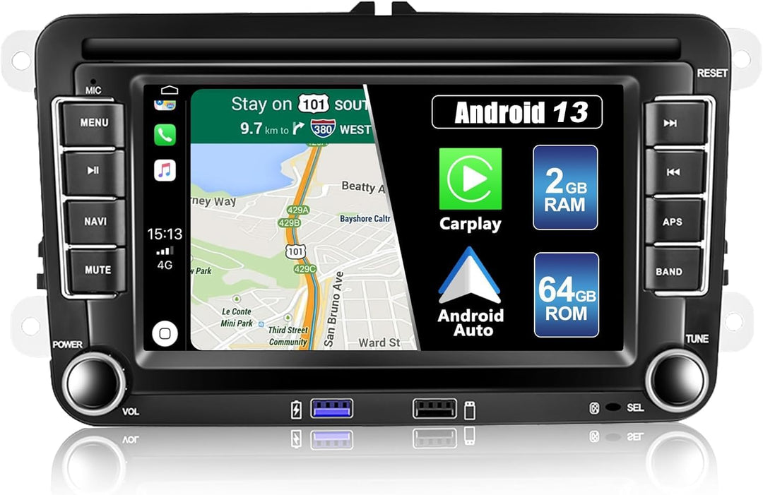 [2G+32G] CAMECHO Android 11 Autoradio mit Carplay für VW Golf 5 Golf 6 Skoda,Autoradio mit 7 Zoll Bi