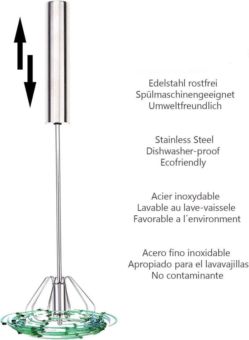 NOVA Multi-Quirl Milchschäumer manueller Handmixer rostfreier Edelstahl ideal für Milchschaum, Rühre