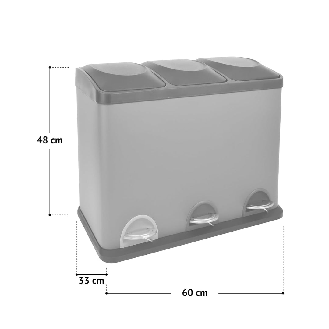SVITA TC3X15 Treteimer 45 Liter Grau 3X 15L dreifach Abfalleimer 3er-Mülleimer Mülltrennung