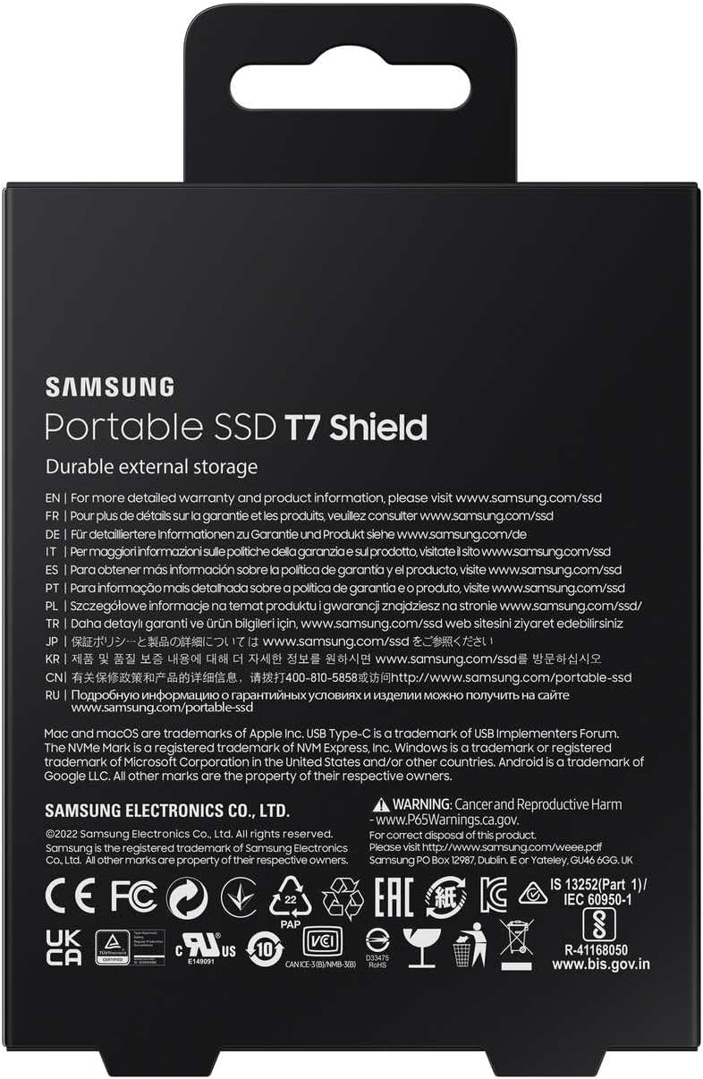 Samsung Portable SSD T7 Shield, 4 TB, USB 3.2 Gen.2, 1.050 MB/s Lesen, 1.000 MB/s Schreiben, Robuste