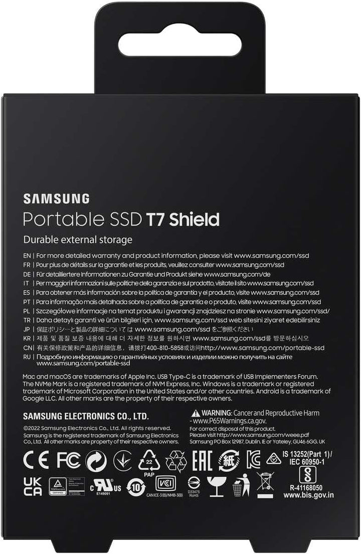 Samsung Portable SSD T7 Shield, 4 TB, USB 3.2 Gen.2, 1.050 MB/s Lesen, 1.000 MB/s Schreiben, Robuste