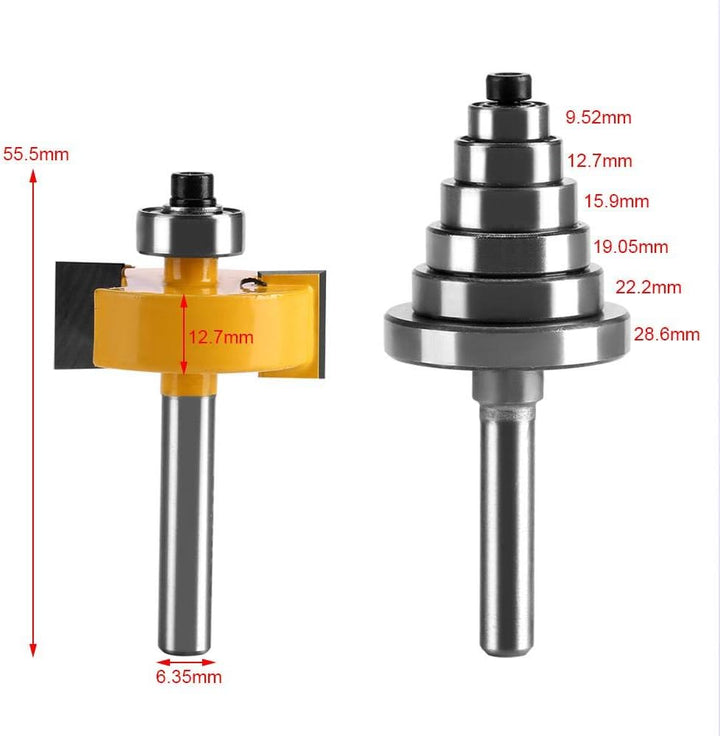 1/2 "H - 1/4" Schaftfräser mit 7 Lagersätzen Falzfräser Langlebige Holzbearbeitungsfräser für Massiv