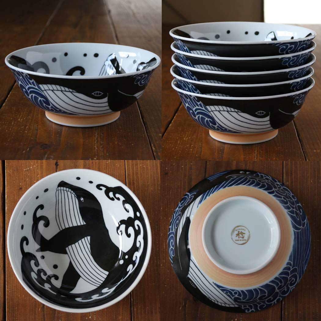 Minorutouki Mino ware Nudelschale, Wal, 21 x 6 cm, 598 ml, hergestellt in Japan