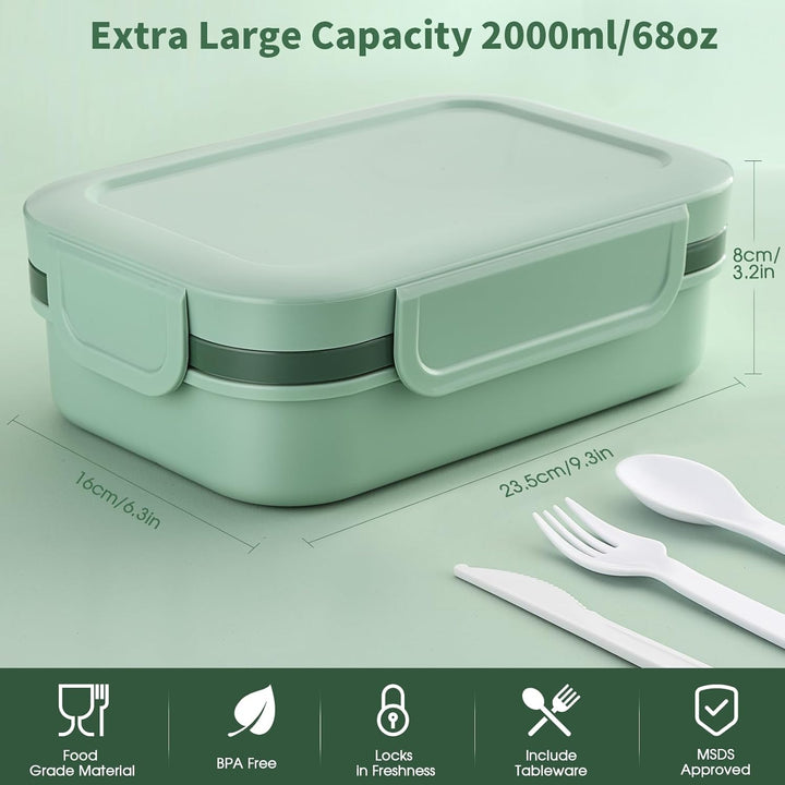 Lunchbox für Erwachsene,2000ml Brotdose mit Fächern,Bento Boxen Lunch Box Kinder mit Besteck,Vesperb
