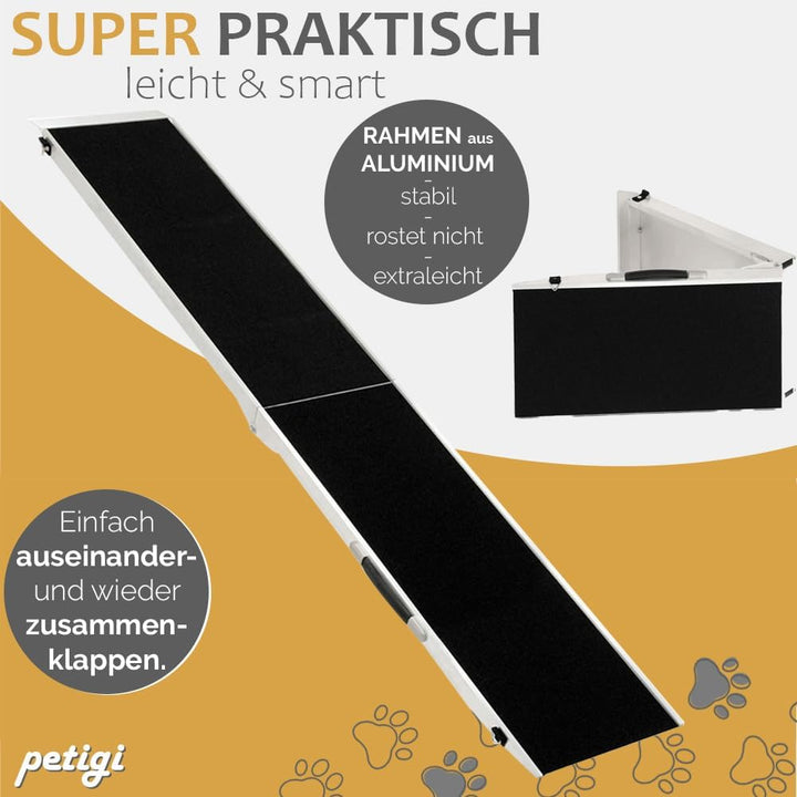 Petigi Auswahl Hunderampe für Auto, Aluminium, Hunde Rampe, Hundetreppe, SUV, rutschfest, Belastbark