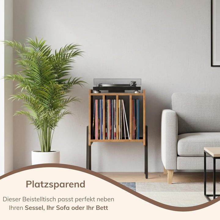 ACAZA Vinylmöbel Plattenspielertisch – Ständer für Plattenspieler und Schallplatten mit 4 Fächern –