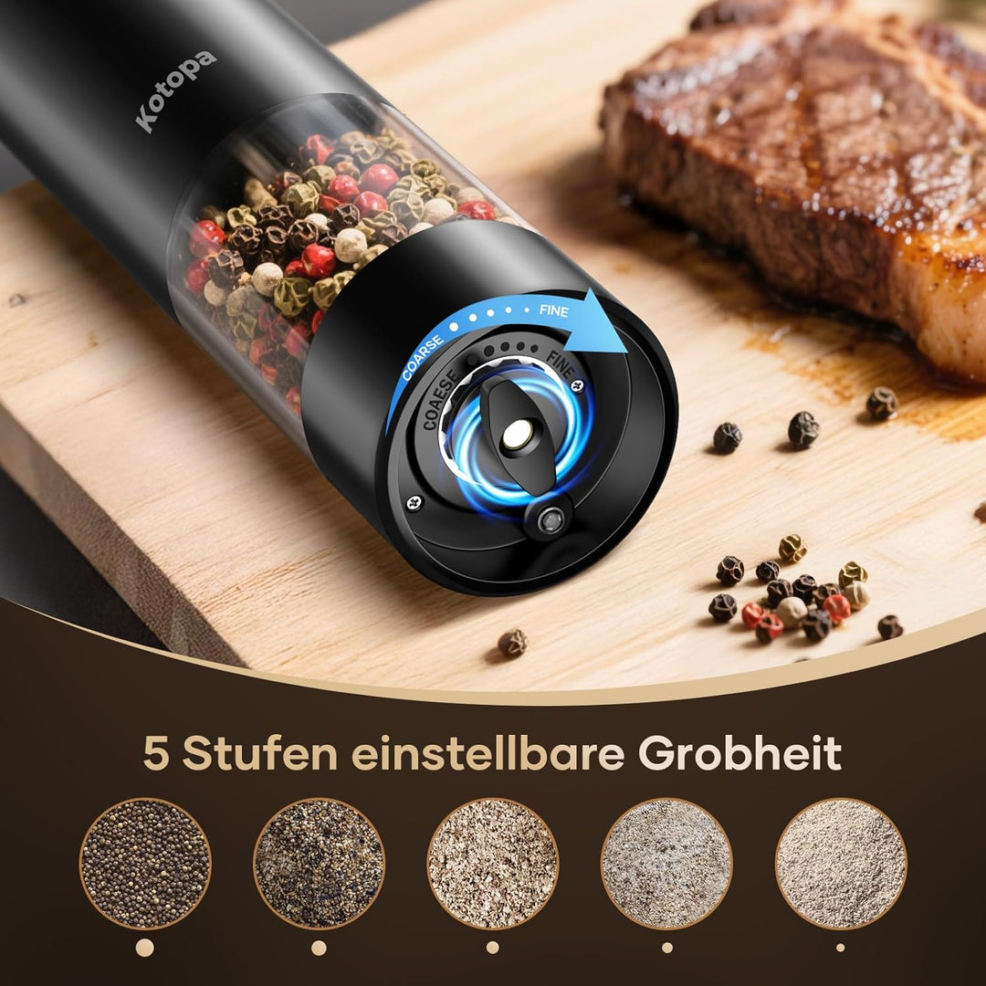 Salz und Pfeffermühle Elektrisch, Wiederaufladbare Pfeffermühle mit 5 Stufen einstellbarem Keramik M