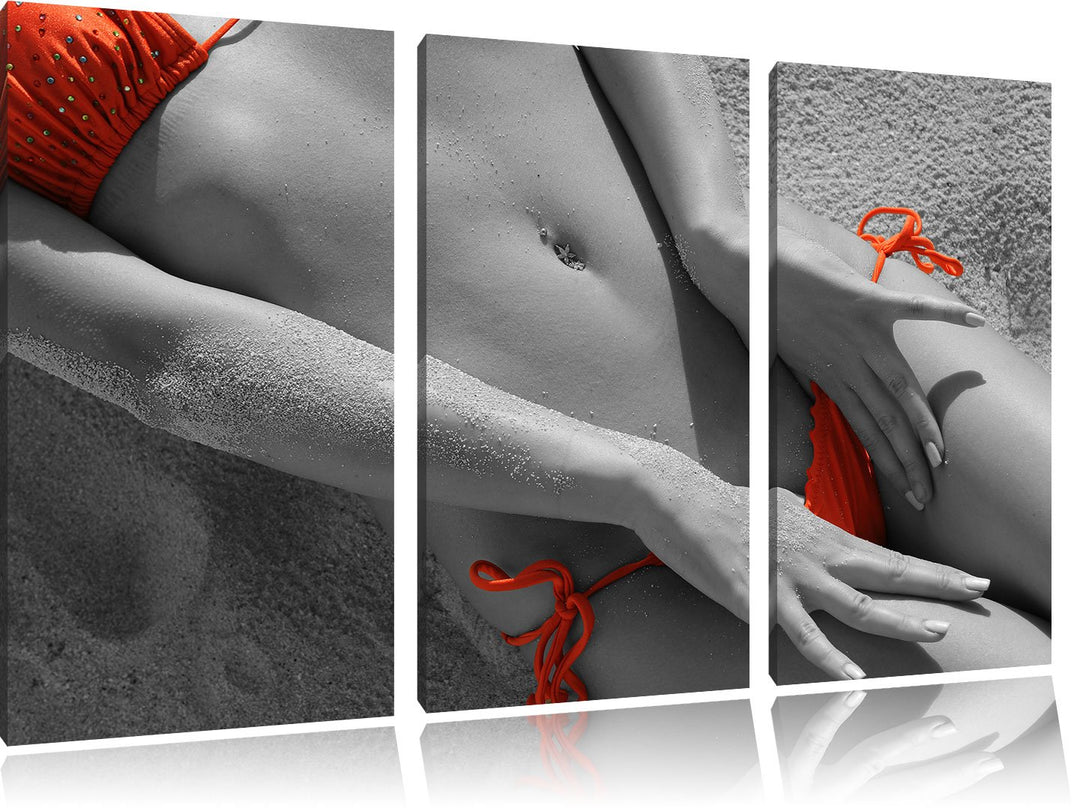 Pixxprint Sexy Frau im Bikini am Strand als Leinwandbild/Grösse: 3 Teilig (120x80 cm) cm/Wandbild/Ku