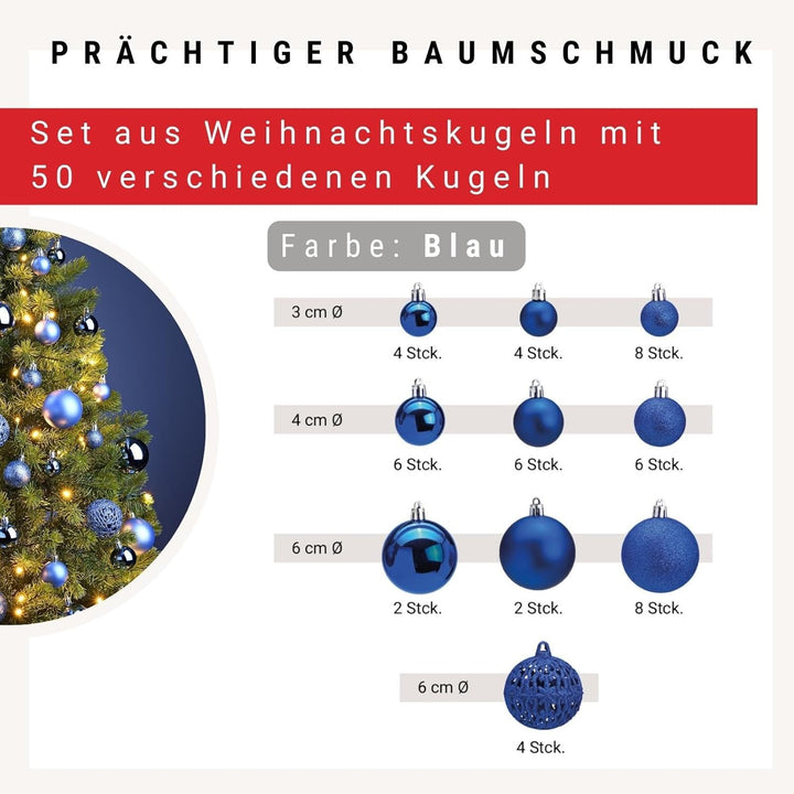 WOMA Christbaumkugeln Set Blau & 22 weiteren Farben - 50er & 100er Weihnachtskugeln Set - Weihnachts