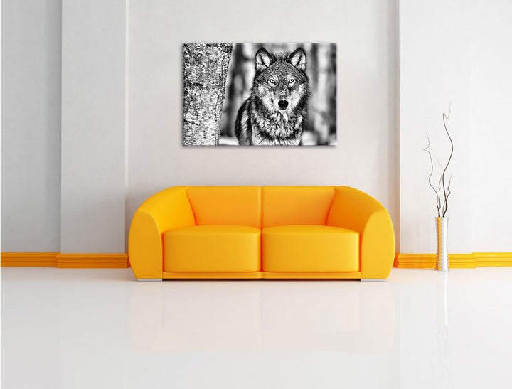 Pixxprint Wachsamer Wolf als Leinwandbild/Grösse: 100x70 cm/Wandbild/Kunstdruck/fertig bespannt, 100