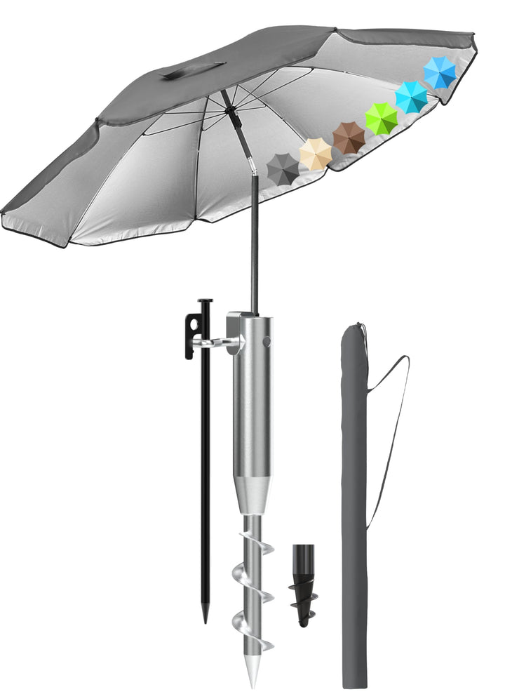4smile Sonnenschirm Strand Ø 180 cm SET mit Eindrehbodenhülse, Anthrazit | Strandschirm Windfest Sta
