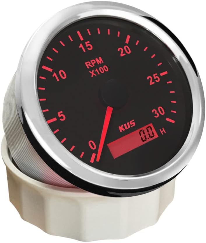 KUS Wasserdichte Drehzahlmesser Drehzahlmesser Mit Betriebsstundenzähler 3000 RPM 85mm 12 V / 24 V M