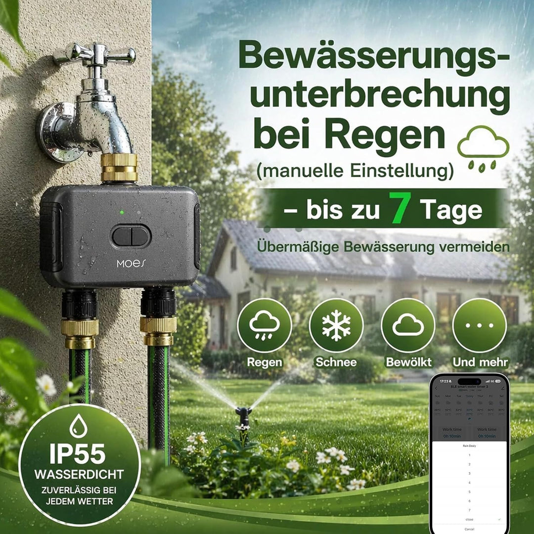 Bewässerungscomputer WLAN 2 Ausgänge für Gartenbewässerung,Messing-Einlass