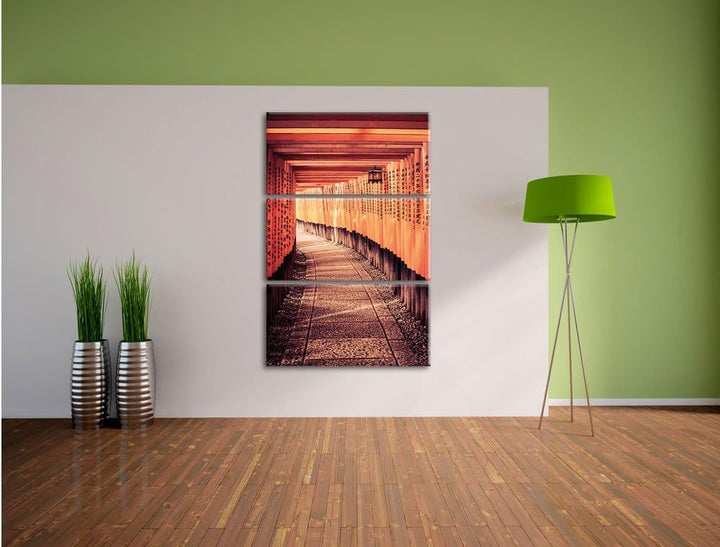 Pixxprint Gebetsgang Tempel als Leinwandbild - Grösse: 3-Teilig (120x80cm) - Wandbild - Kunstdruck -