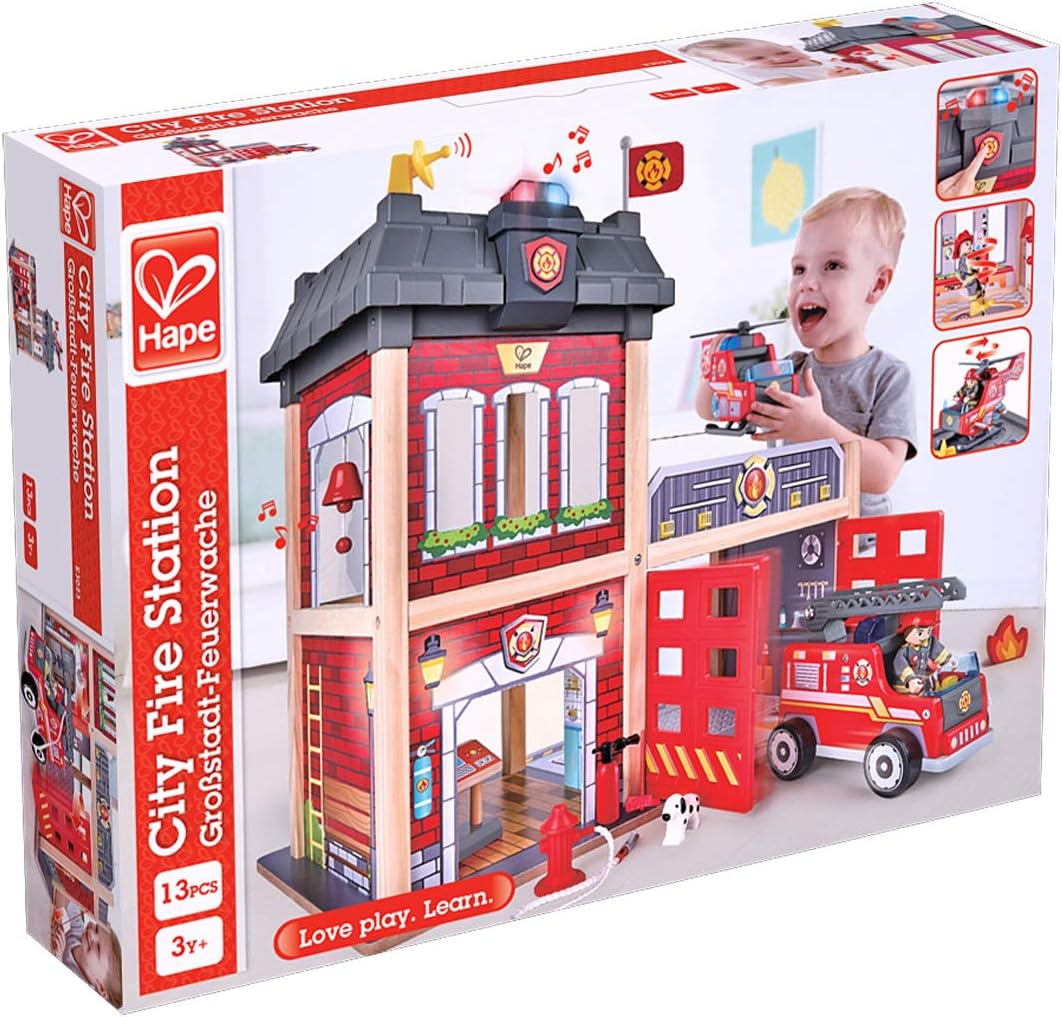 Grossstadt-Feuerwache Spieleset von Hape aus Holz für Kinder ab 3 Jahren