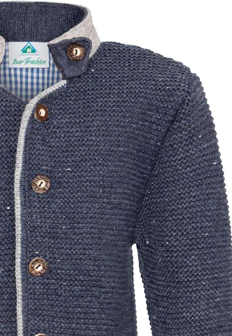 Isar-Trachten Jungen Kinder Strick-Jacke Jeansblau grau, Jeans, 104