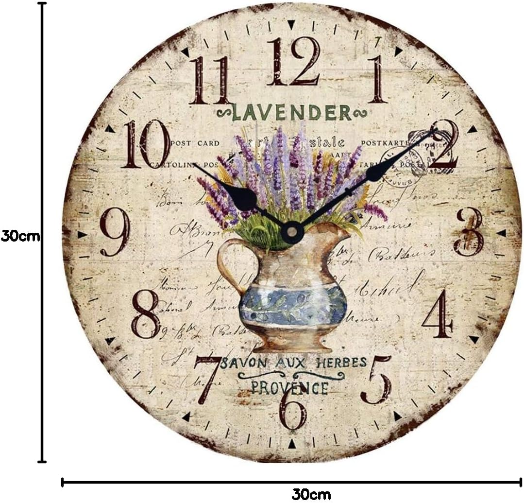Wanduhr küchenuhr Vintage Shabby CHIC Antik Nostalgie Rustikale Quarzuhr aus MDF mit lautlosem Uhrwe