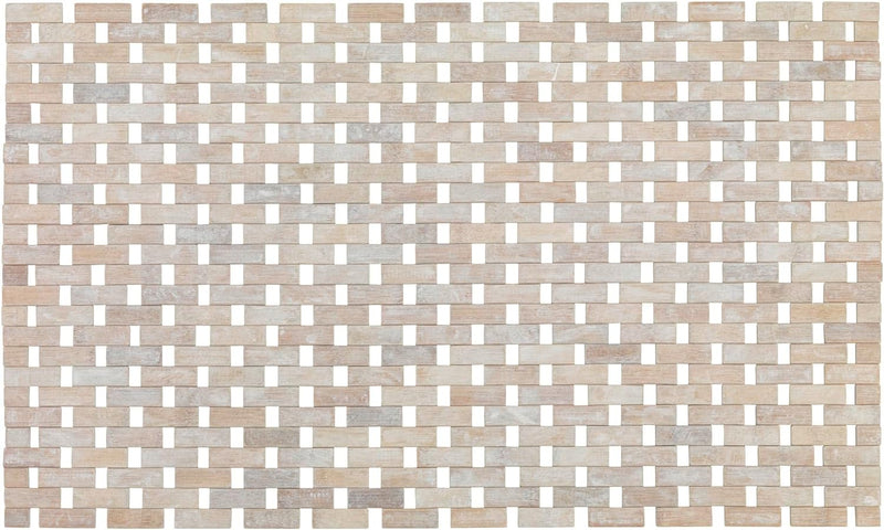WENKO Badematte Bamboo Weiss - Unterseite rutschhemmend, Bambus, 50 x 80 cm, Weiss, Weiss