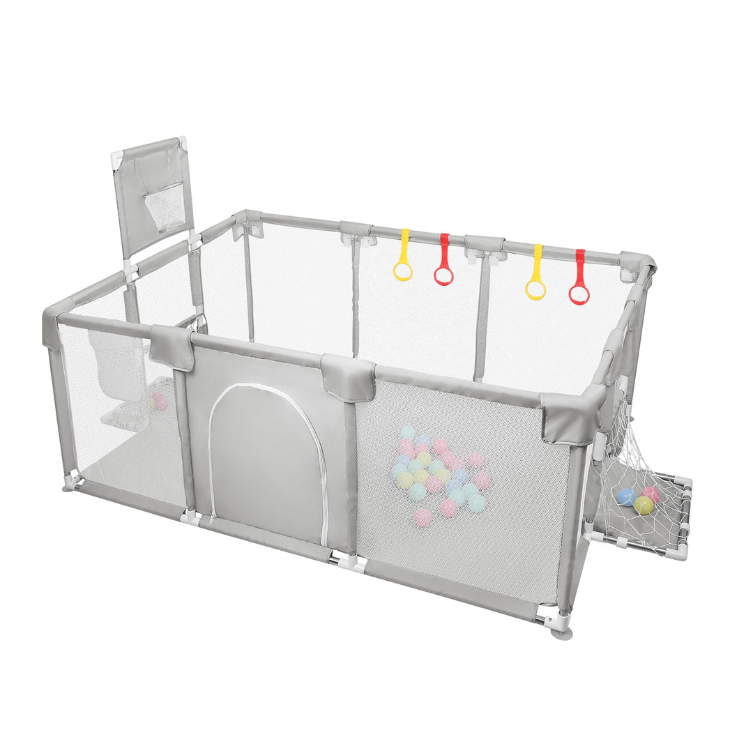 Laufstall, XXL, faltbar, modulierbar, für Babys, mit Barrieren/Netzen/Ozeanball/4 Griffen, extra gro