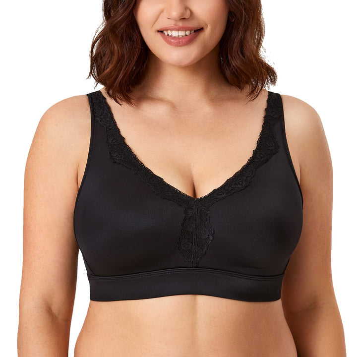 AISILIN Damen BH ohne Bügel Komfort Grosse Grösse volle Abdeckung Nahtlos Ungefüttert 95H Schwarz, 9