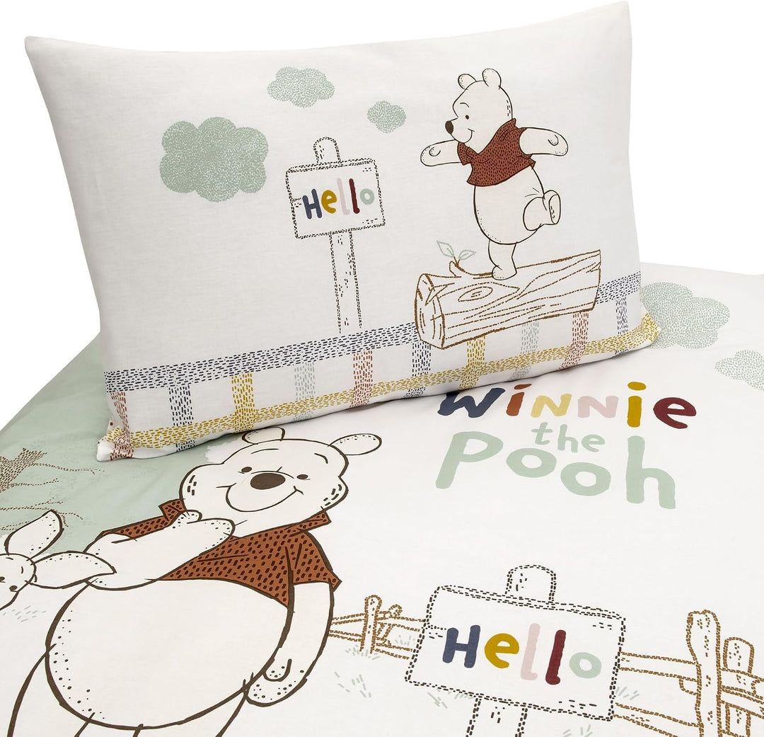 Disney Home Winnie The Pooh Kinderbettwäsche Set 100x135 - Kopfkissenbezug 40x60 - Pooh bär und Ferk