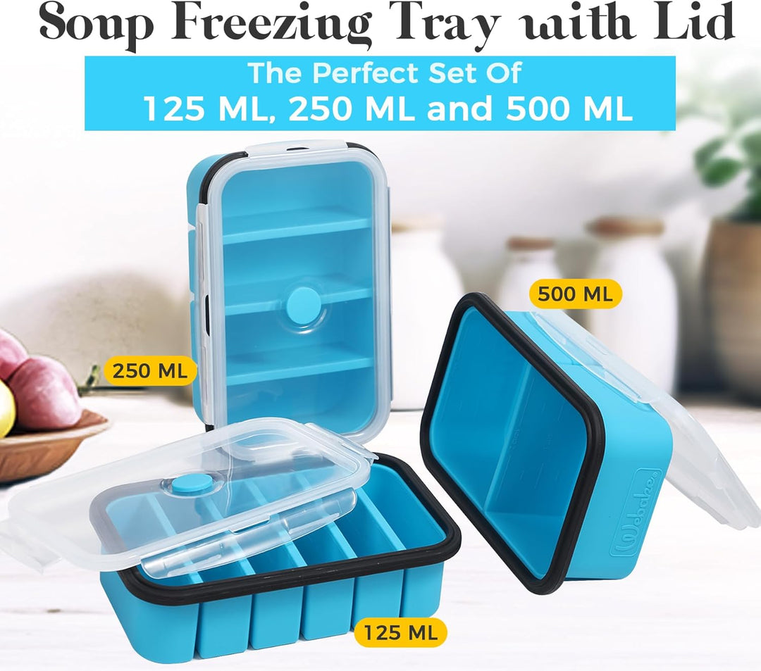webake Suppen Einfrieren Behälter Silikon Gefrierform mit Deckel 3 Stück 125ml 250ml 500ml Gefrierbe