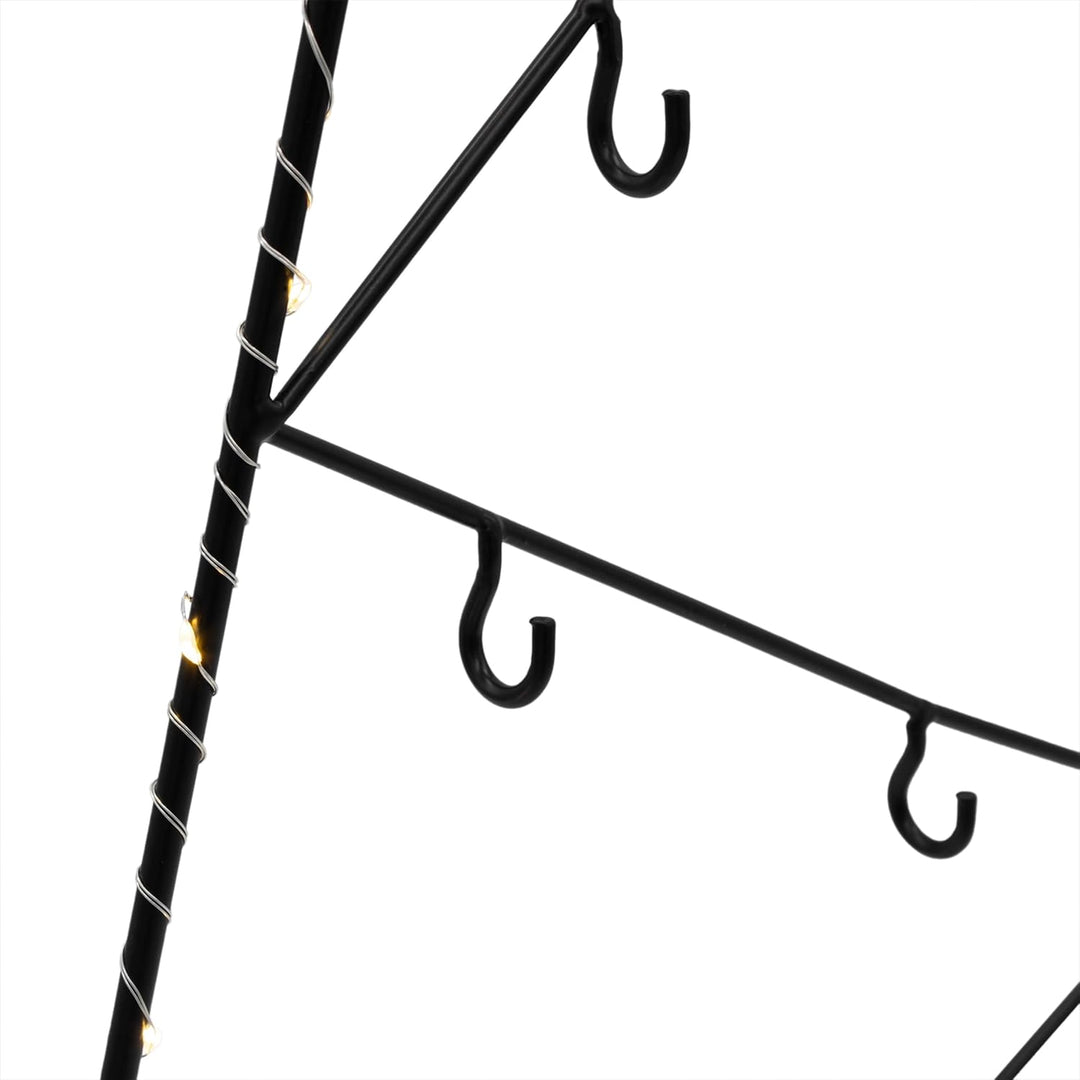 LED Metall Tannenbaum schwarz mit 9 Haken - 77 cm - Deko Ständer für Zierschmuck Batterie betrieben