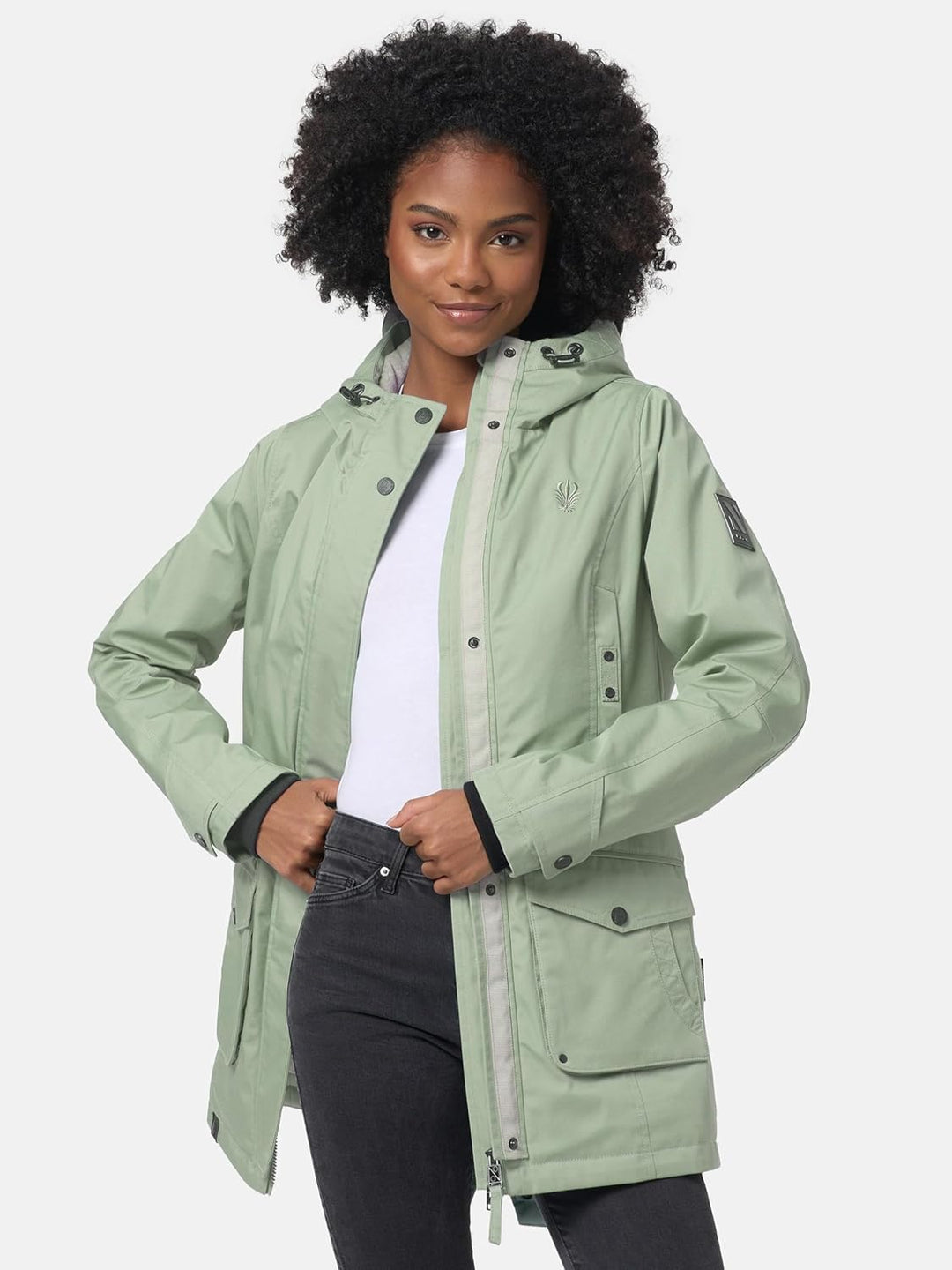 Navahoo Damen Übergangsjacke Warmer Kurzmantel Regenjacke wasserdicht mit Kapuze Brinjaa XS-XXL S Sm