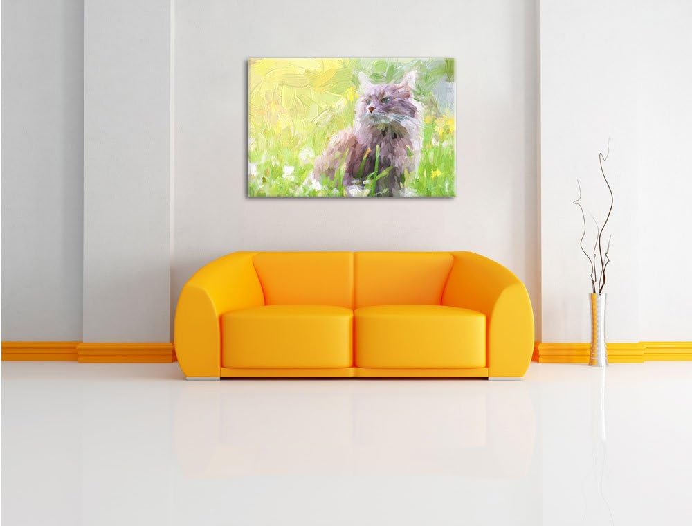 Pixxprint Katze in der Wildnis Kunst als Leinwandbild/Grösse: 100x70 cm/Wandbild/Kunstdruck/fertig b