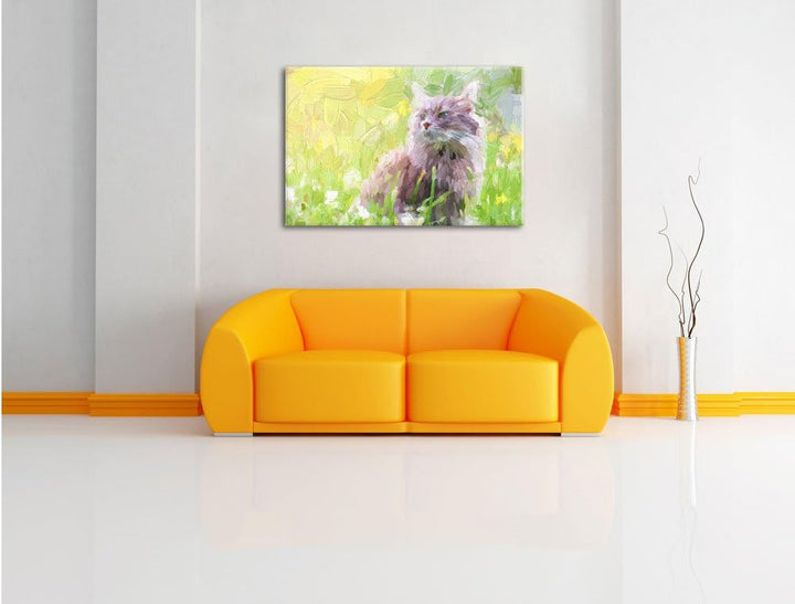 Pixxprint Katze in der Wildnis Kunst als Leinwandbild/Grösse: 100x70 cm/Wandbild/Kunstdruck/fertig b