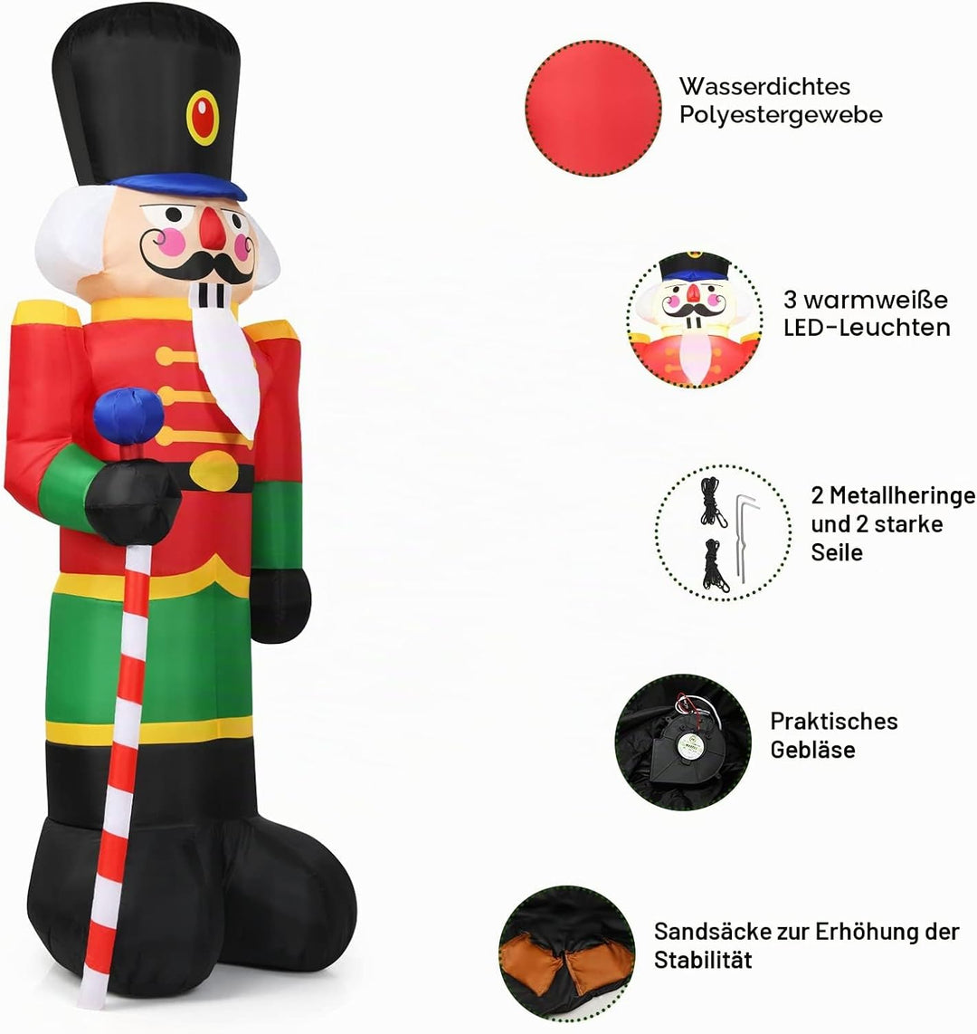 LIFEZEAL Aufblasbare Nussknacker Soldat für Weihnachten, 240cm Weihnachtsdeko mit LED-Beleuchtung, A