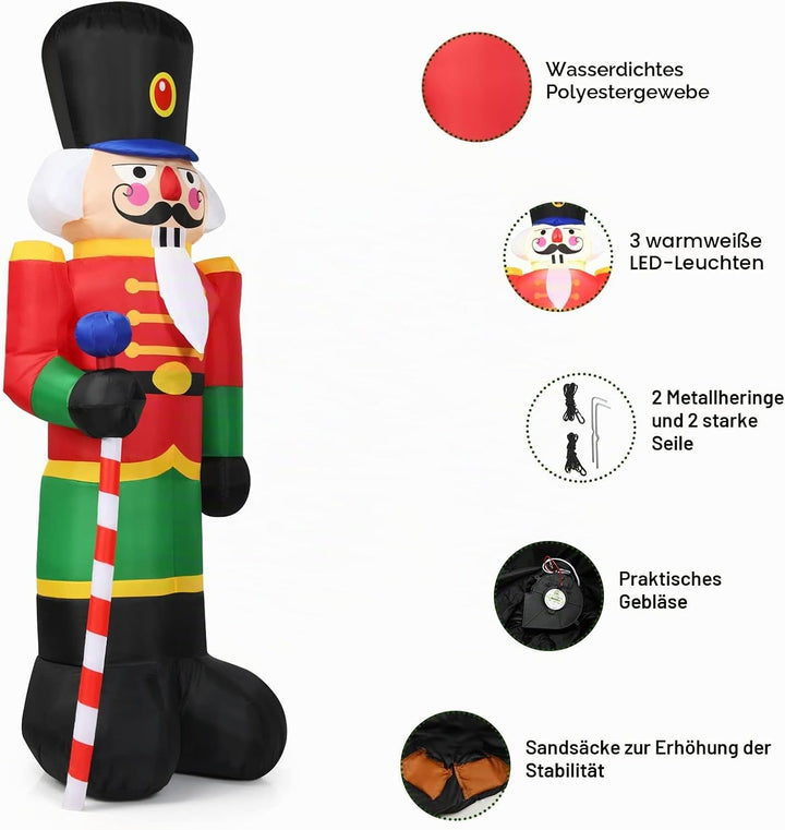 LIFEZEAL Aufblasbare Nussknacker Soldat für Weihnachten, 240cm Weihnachtsdeko mit LED-Beleuchtung, A