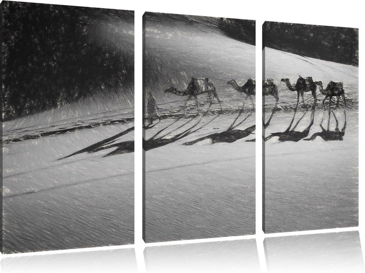 Pixxprint Kamelkarawane in Wüste als Leinwandbild/Grösse: 3 Teilig (120x80) cm/Wandbild/Kunstdruck/f
