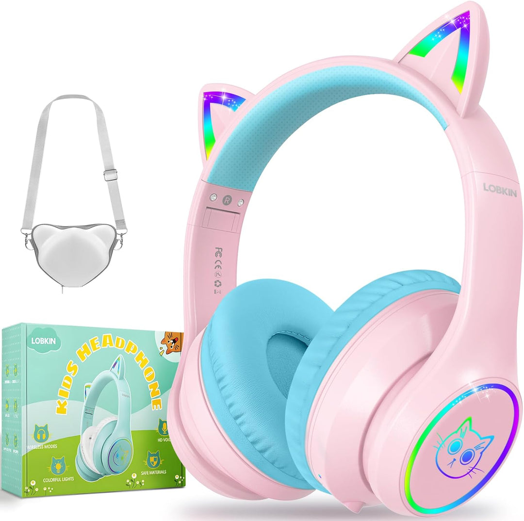 LOBKIN Kinder Kopfhörer mit Tasche, Kopfhörer Kabellos und Kabel Bluetooth 5.4 für Kinder, mit RGB L
