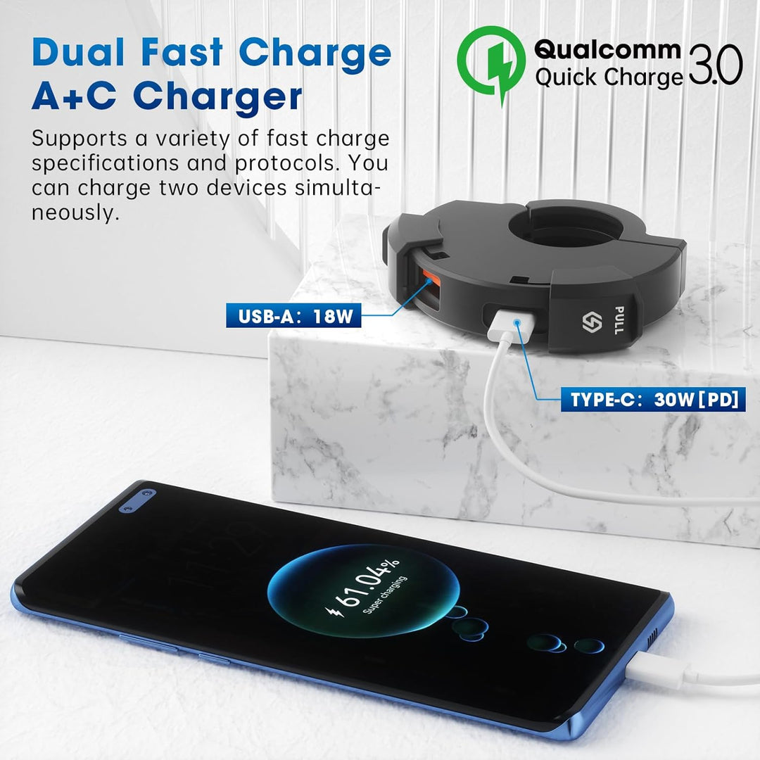 USB C Steckdose 12V Motorrad Ladegerät 48W QC3.0 USB-A und PD Type-C Wasserdichter IP65 für 12V-24V