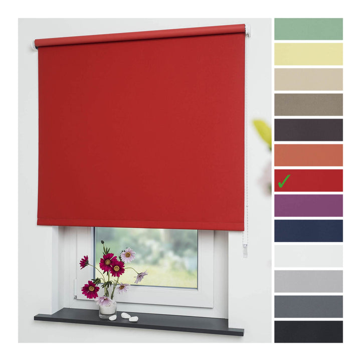 Liedeco® Rollo, Fenster Rollo, Kettenzug-Rollo / 122 x 180 cm (Breite x Höhe), rot/Verdunkelnd, Abdu
