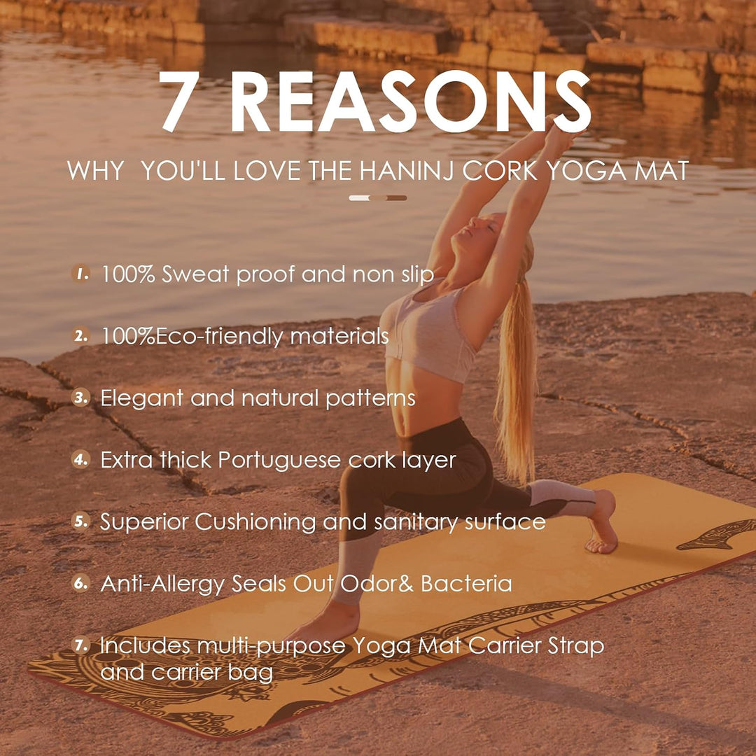Yogamatte Kork – Rutschfeste Yoga Matte, Einzigartiges Design, Naturkautschuk TPE Gymnastikmatte, Tr
