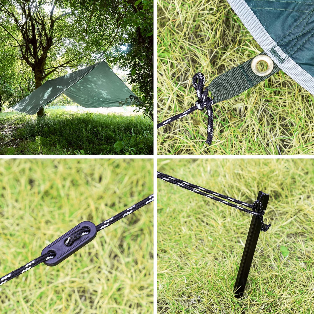 Bessport Zeltplane, Camping Zelt Tarp 3m x 3m/3m x 4m Wasserdicht PU3000 mm Tarp für Hängematte, mit